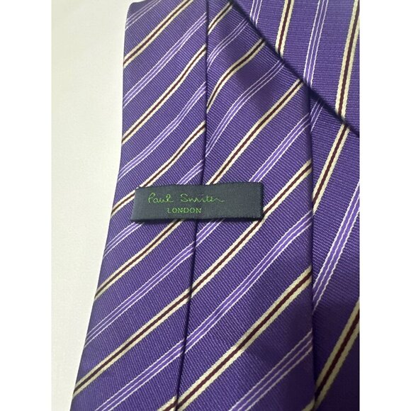 Paul Smith London Purple Striped Silk Tie - Picture 5 of 7
